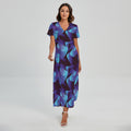 Blue Abstract Spirit Print Short Sleeve Maxi Dress