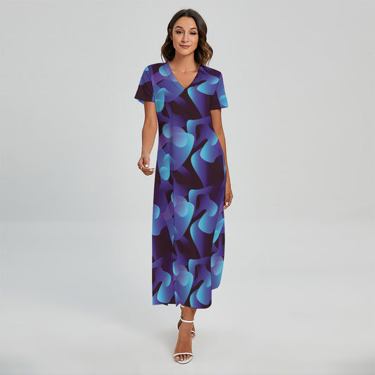 Blue Abstract Spirit Print Short Sleeve Maxi Dress