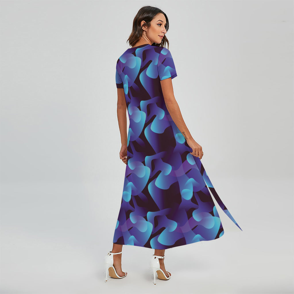 Blue Abstract Spirit Print Short Sleeve Maxi Dress