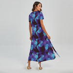 Blue Abstract Spirit Print Short Sleeve Maxi Dress