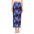 Blue Abstract Spirit Print Side Slit Maxi Skirt