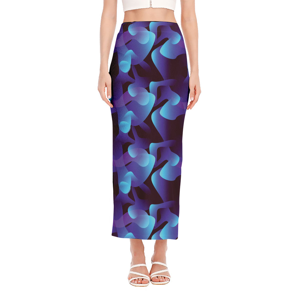 Blue Abstract Spirit Print Side Slit Maxi Skirt
