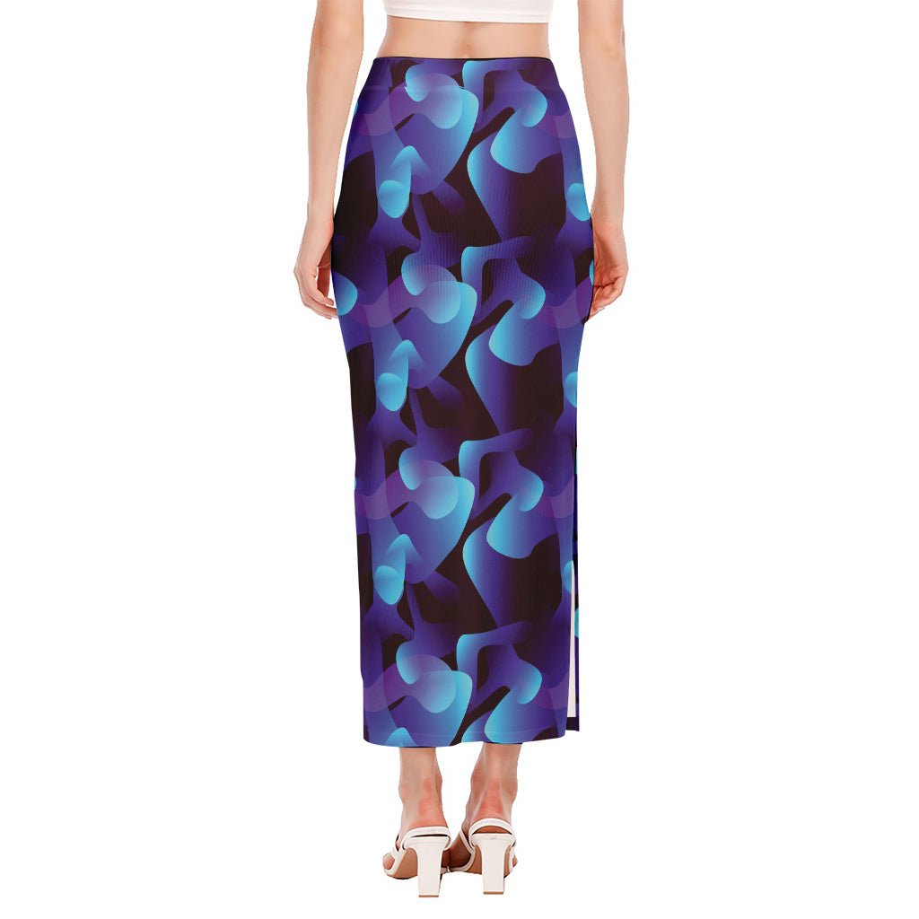 Blue Abstract Spirit Print Side Slit Maxi Skirt