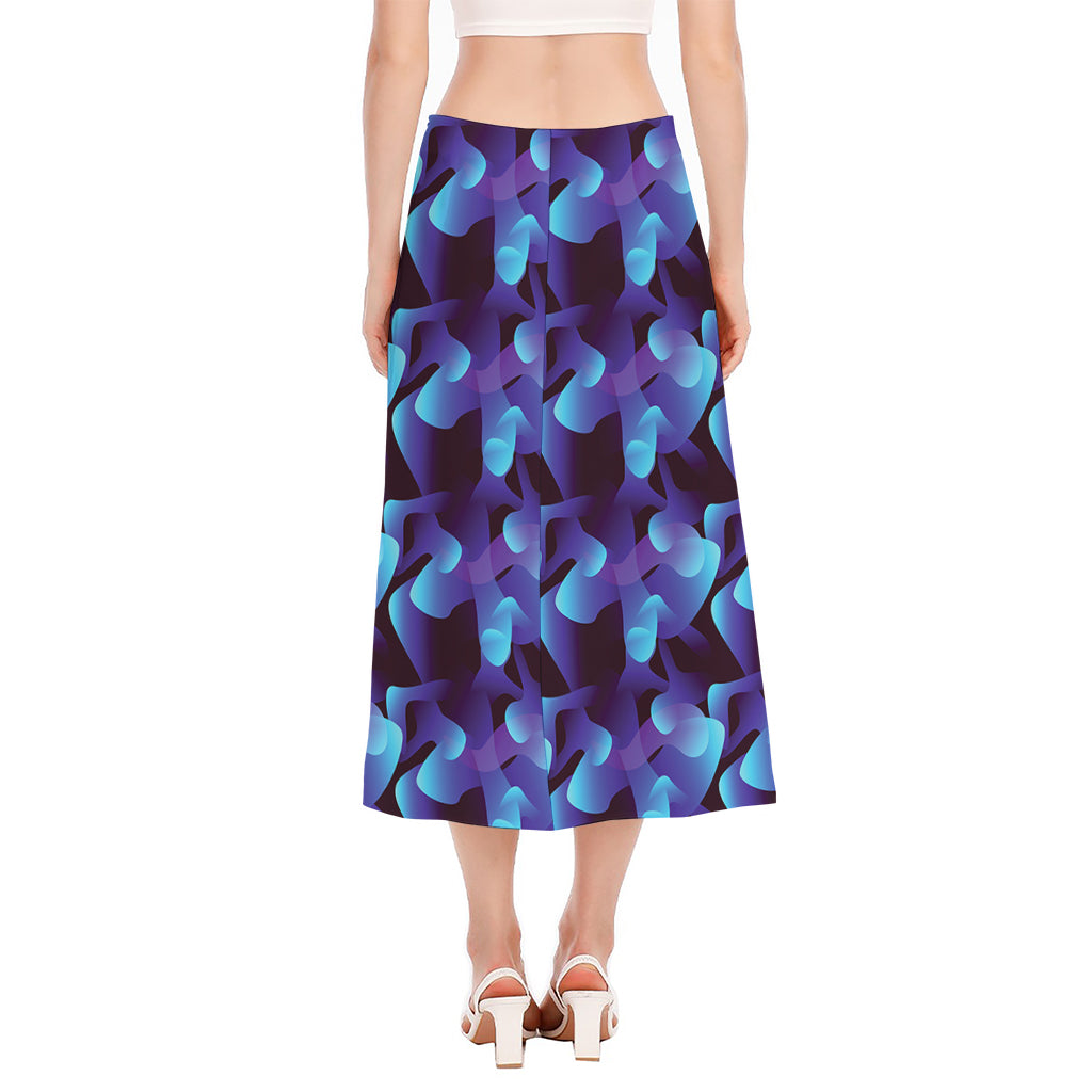 Blue Abstract Spirit Print Side Slit Midi Skirt