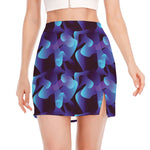 Blue Abstract Spirit Print Side Slit Mini Skirt