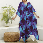 Blue Abstract Spirit Print Silk V-Neck Kaftan Dress