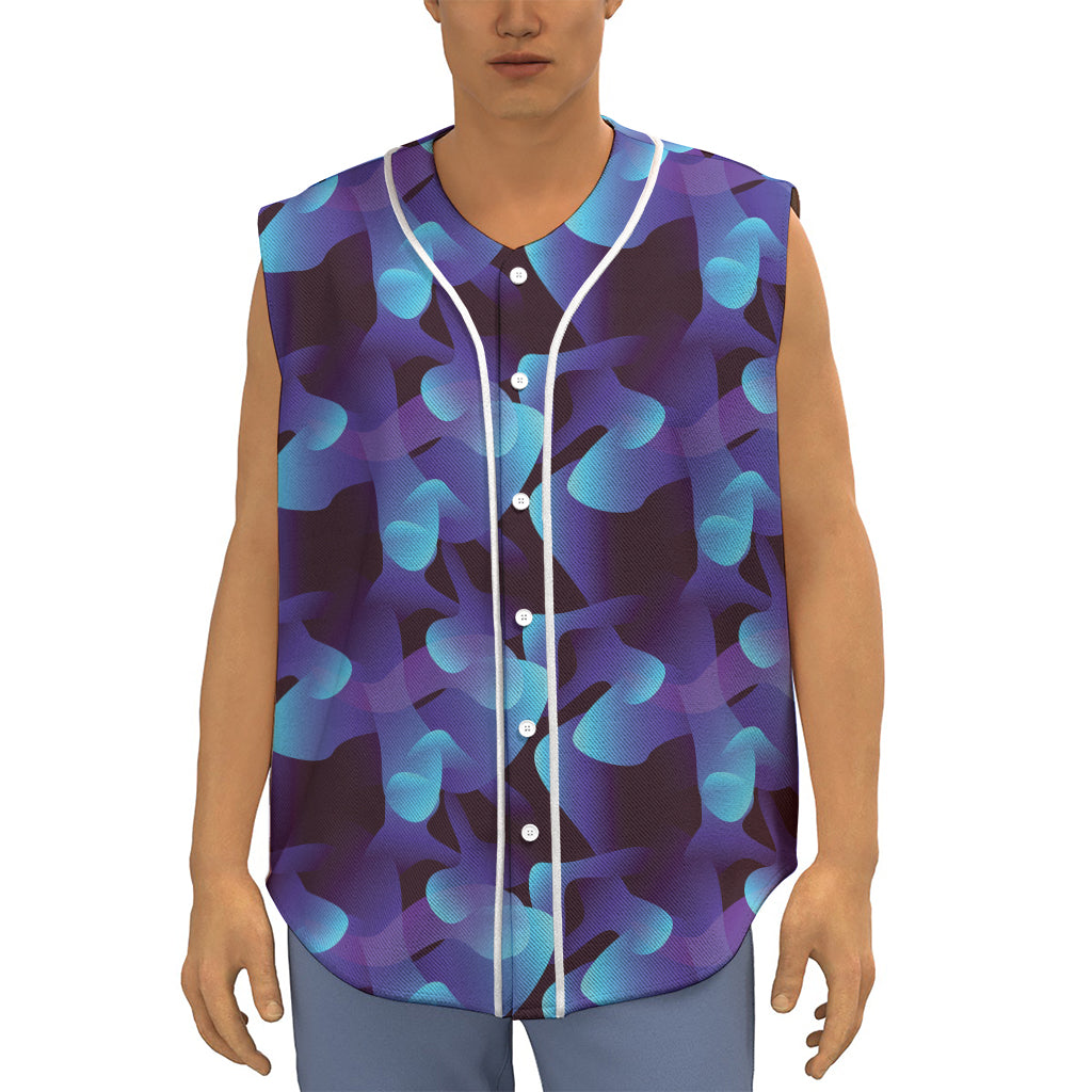 Blue Abstract Spirit Print Sleeveless Baseball Jersey