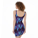 Blue Abstract Spirit Print Sleeveless Bodycon Dress