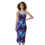 Blue Abstract Spirit Print Slim Fit Midi Cami Dress