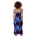 Blue Abstract Spirit Print Slim Fit Midi Cami Dress