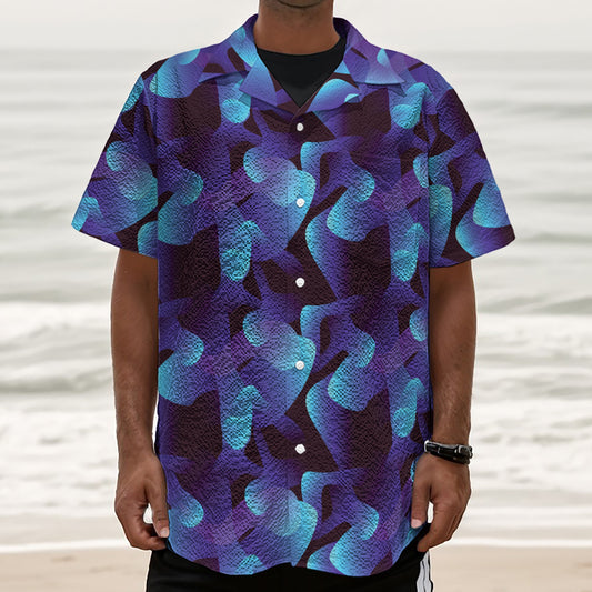 Blue Abstract Spirit Print Textured Short Sleeve Shirt