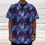 Blue Abstract Spirit Print Textured Short Sleeve Shirt