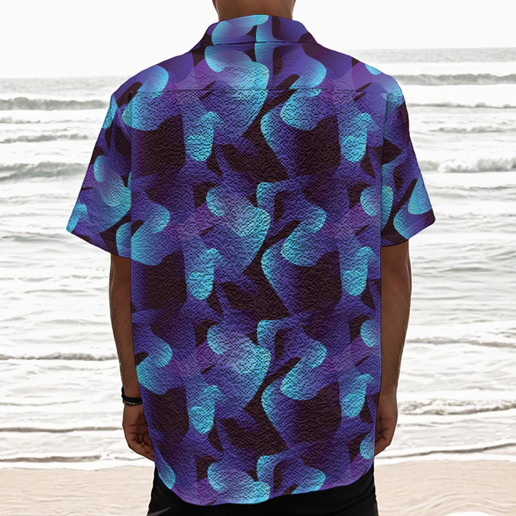 Blue Abstract Spirit Print Textured Short Sleeve Shirt