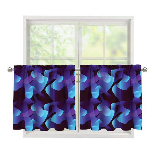 Blue Abstract Spirit Print Tier Curtains