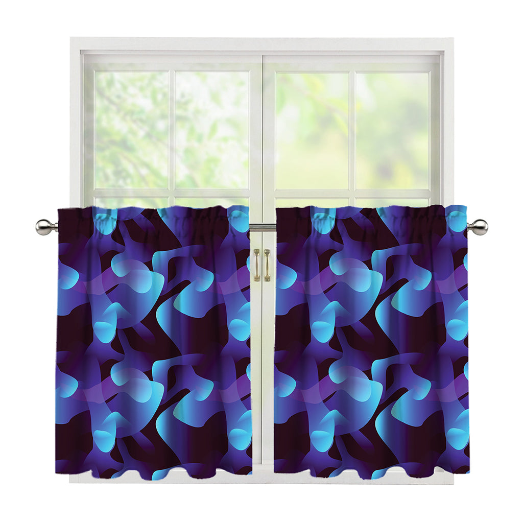 Blue Abstract Spirit Print Tier Curtains