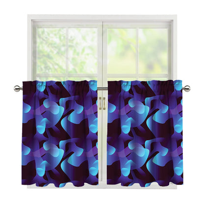 Blue Abstract Spirit Print Tier Curtains
