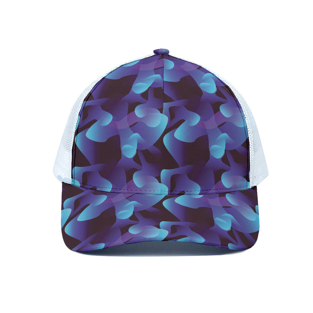 Blue Abstract Spirit Print White Mesh Trucker Cap
