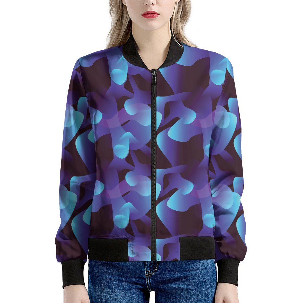 Blue Abstract Spirit Print Women's Bomber Jacket
