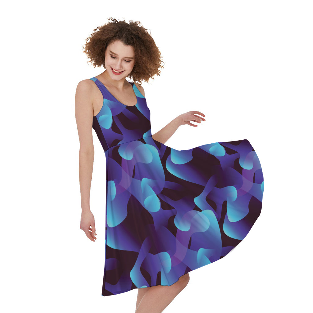 Blue Abstract Spirit Print Women's Sleeveless Dress