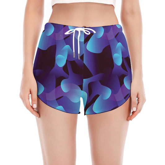Blue Abstract Spirit Print Women's Split Running Shorts