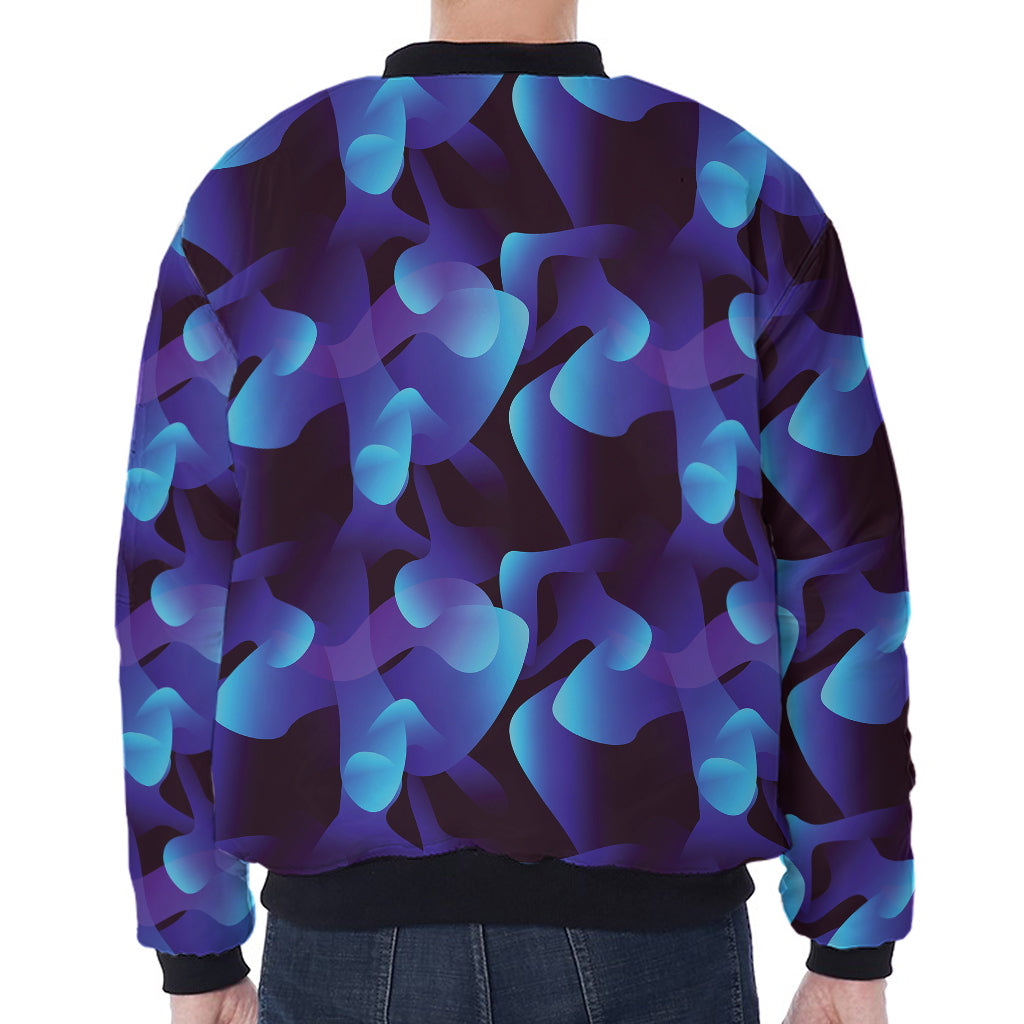 Blue Abstract Spirit Print Zip Sleeve Bomber Jacket