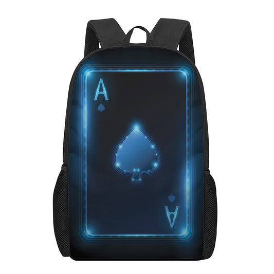 Blue Ace Card Print 17 Inch Backpack