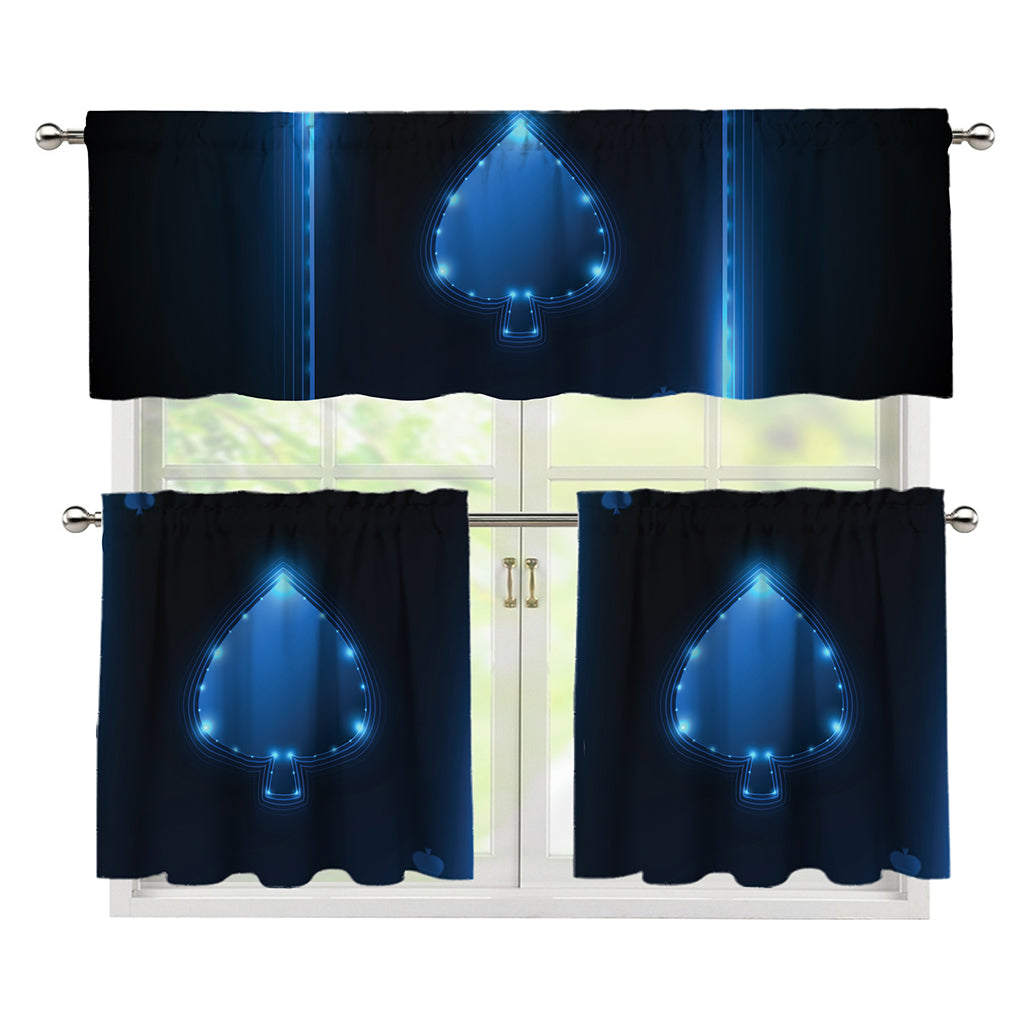 Blue Ace Card Print 3 Piece Kitchen Curtains