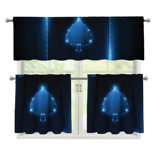 Blue Ace Card Print 3 Piece Kitchen Curtains