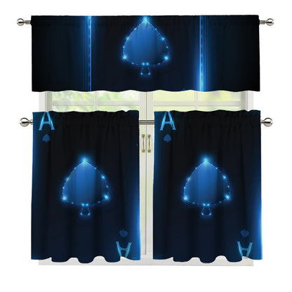 Blue Ace Card Print 3 Piece Kitchen Curtains