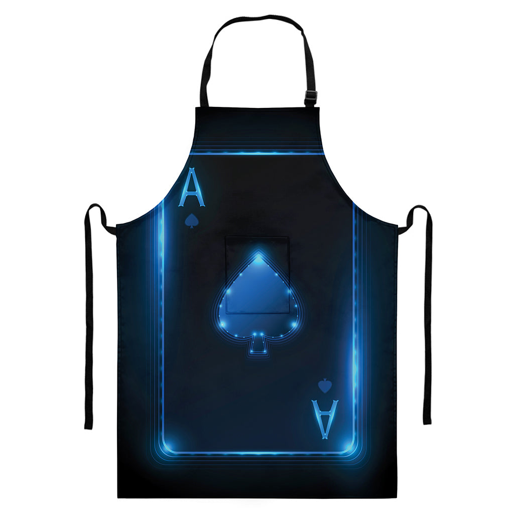 Blue Ace Card Print Bib Apron With Pocket