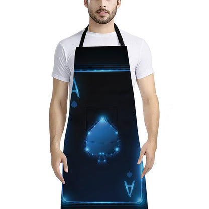 Blue Ace Card Print Bib Apron With Pocket