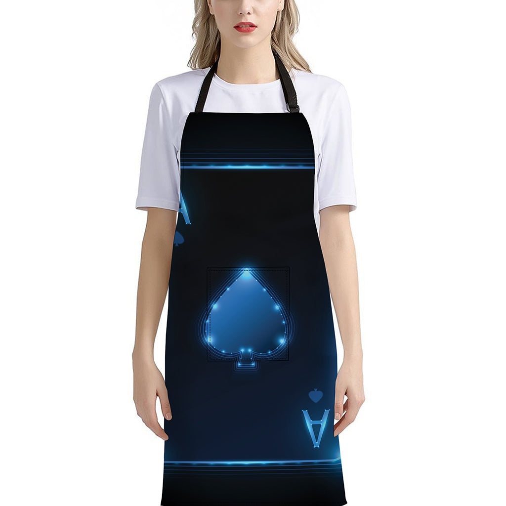 Blue Ace Card Print Bib Apron With Pocket