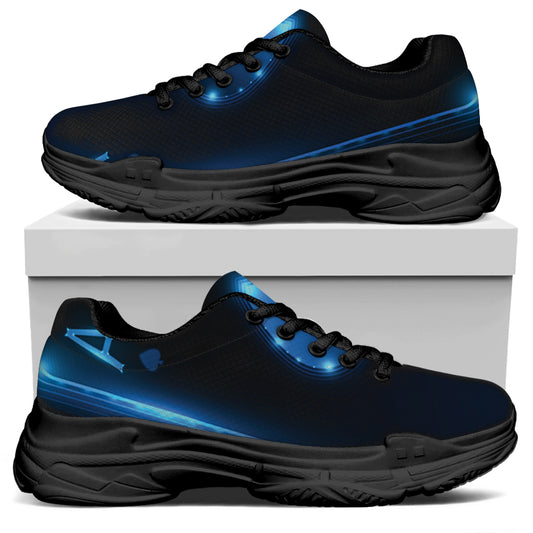 Blue Ace Card Print Black Chunky Shoes
