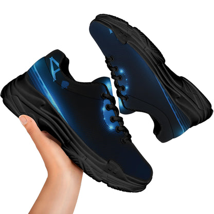 Blue Ace Card Print Black Chunky Shoes