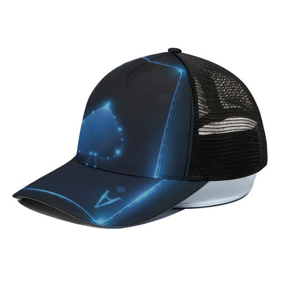 Blue Ace Card Print Black Mesh Trucker Cap