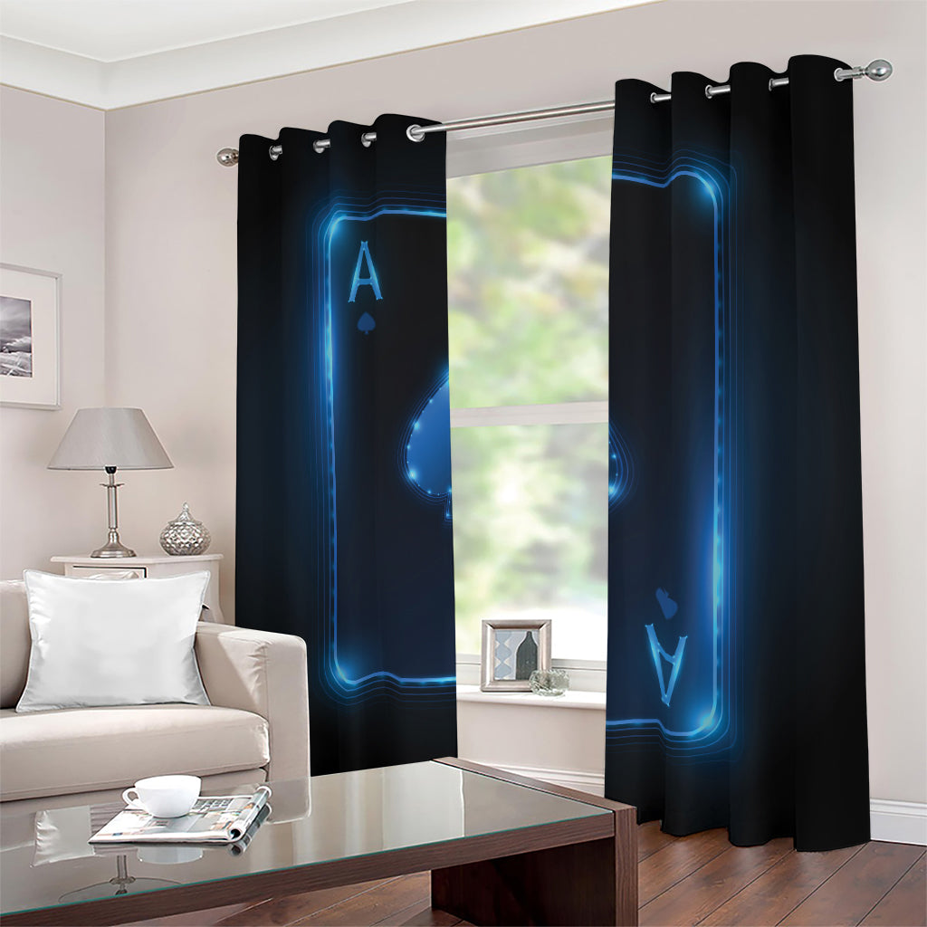 Blue Ace Card Print Blackout Grommet Curtains