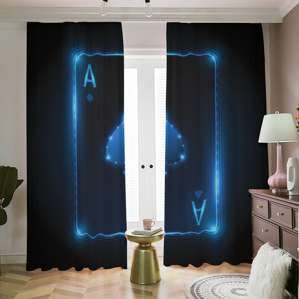 Blue Ace Card Print Blackout Pencil Pleat Curtains