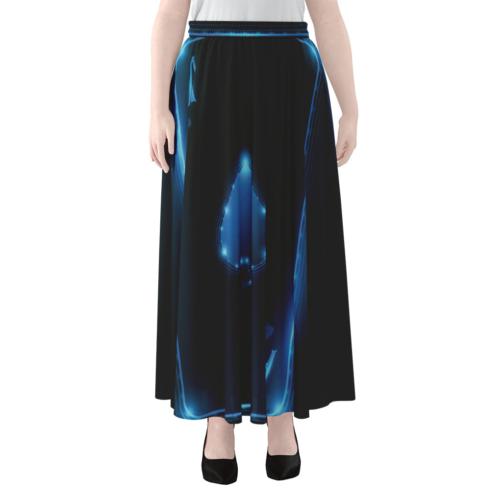 Blue Ace Card Print Chiffon Maxi Skirt
