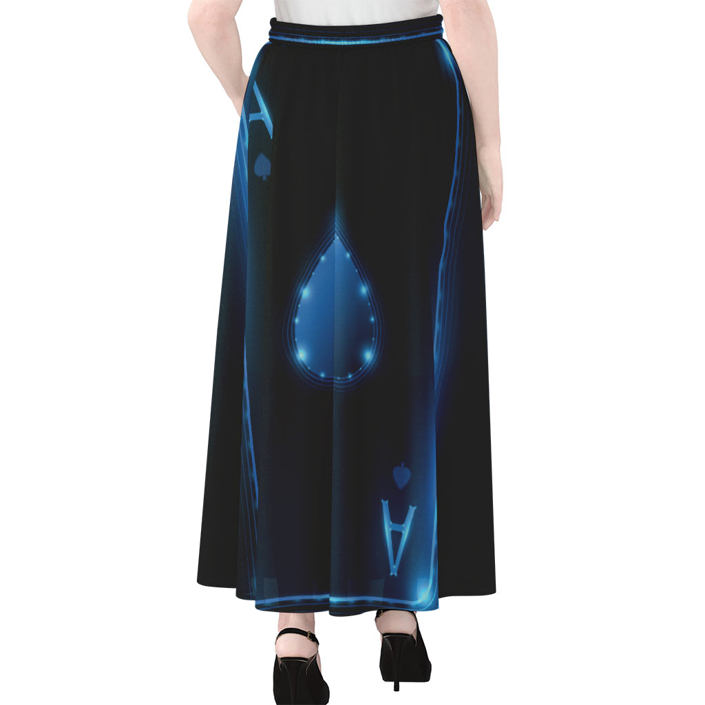 Blue Ace Card Print Chiffon Maxi Skirt