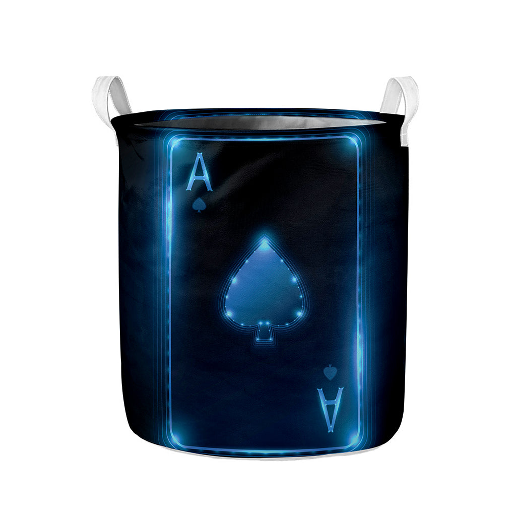 Blue Ace Card Print Collapsible Laundry Basket