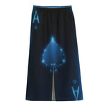 Blue Ace Card Print Cotton Front Slit Maxi Skirt