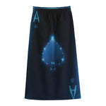 Blue Ace Card Print Cotton Front Slit Maxi Skirt