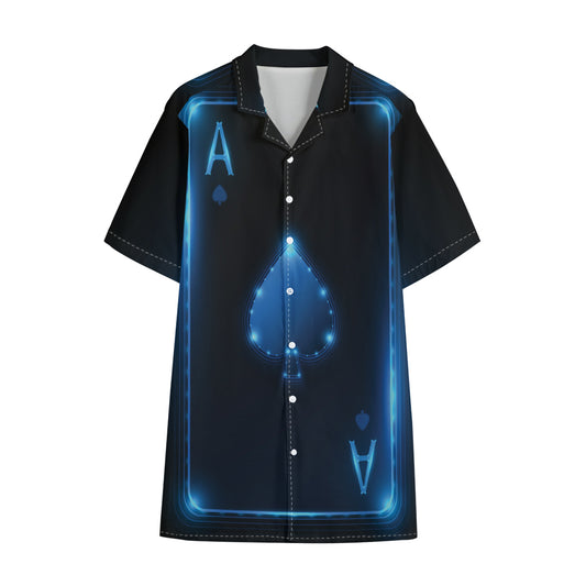 Blue Ace Card Print Cotton Hawaiian Shirt
