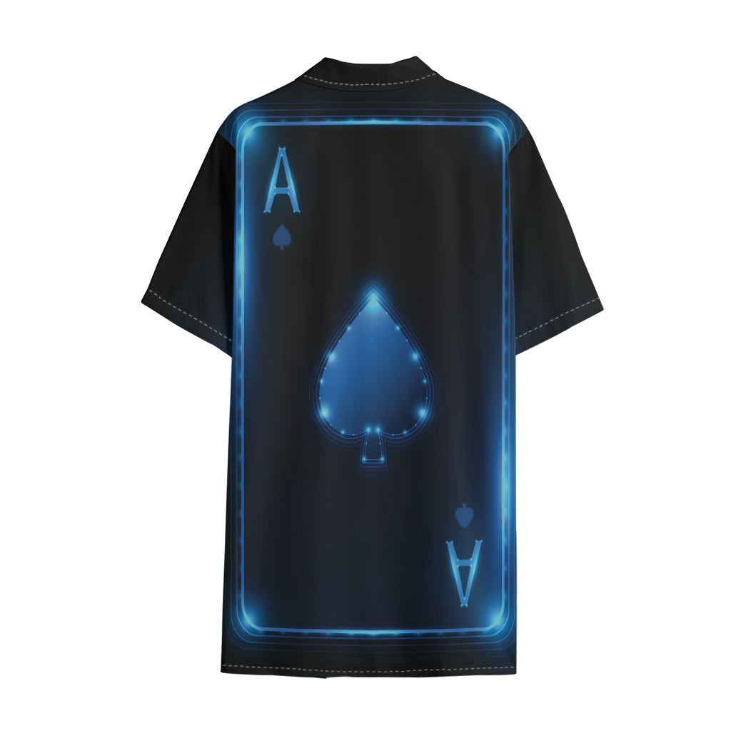 Blue Ace Card Print Cotton Hawaiian Shirt