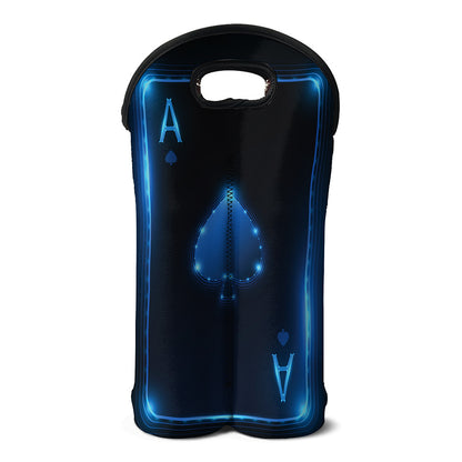 Blue Ace Card Print Double Neoprene Wine Tote