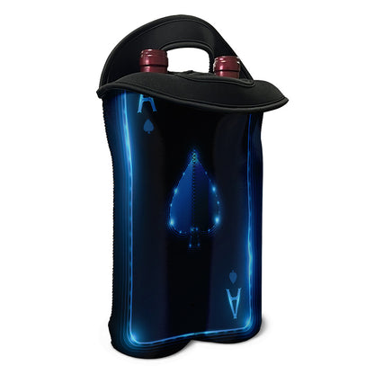Blue Ace Card Print Double Neoprene Wine Tote