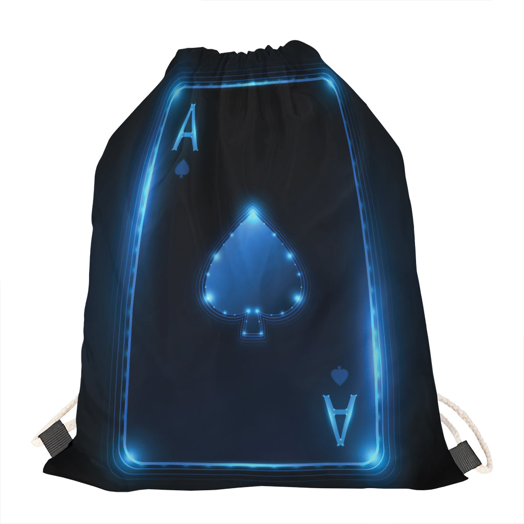 Blue Ace Card Print Drawstring Bag