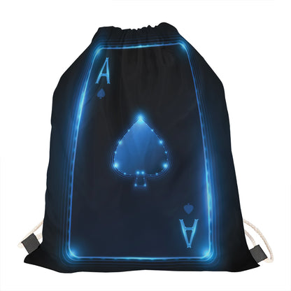 Blue Ace Card Print Drawstring Bag