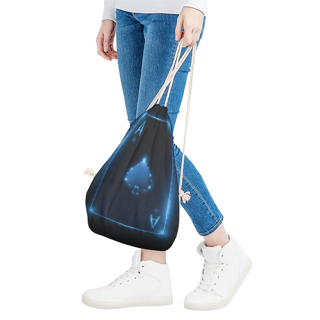 Blue Ace Card Print Drawstring Bag
