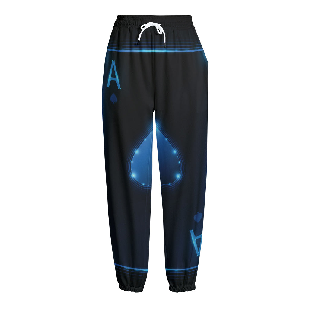 Blue Ace Card Print Fleece Lined Knit Pants